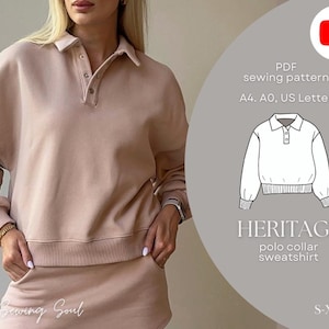 HERITAGE Sweatshirt Sewing Pattern with Polo Collar | PDF Pattern | Casual Pullover | Instant Download