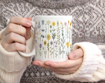 Pressed Flowers Floral Mug || Cottagecore Mug || Flower Mug || Boho Coffee Cup || Boho Flowers Ceramic Mug 11oz