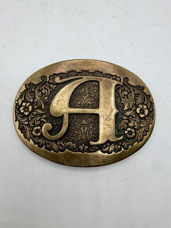 Solid Brass Vintage Monogram Initial ‘A’ Belt Buc… - image 3