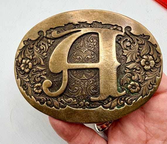 Solid Brass Vintage Monogram Initial ‘A’ Belt Buc… - image 1
