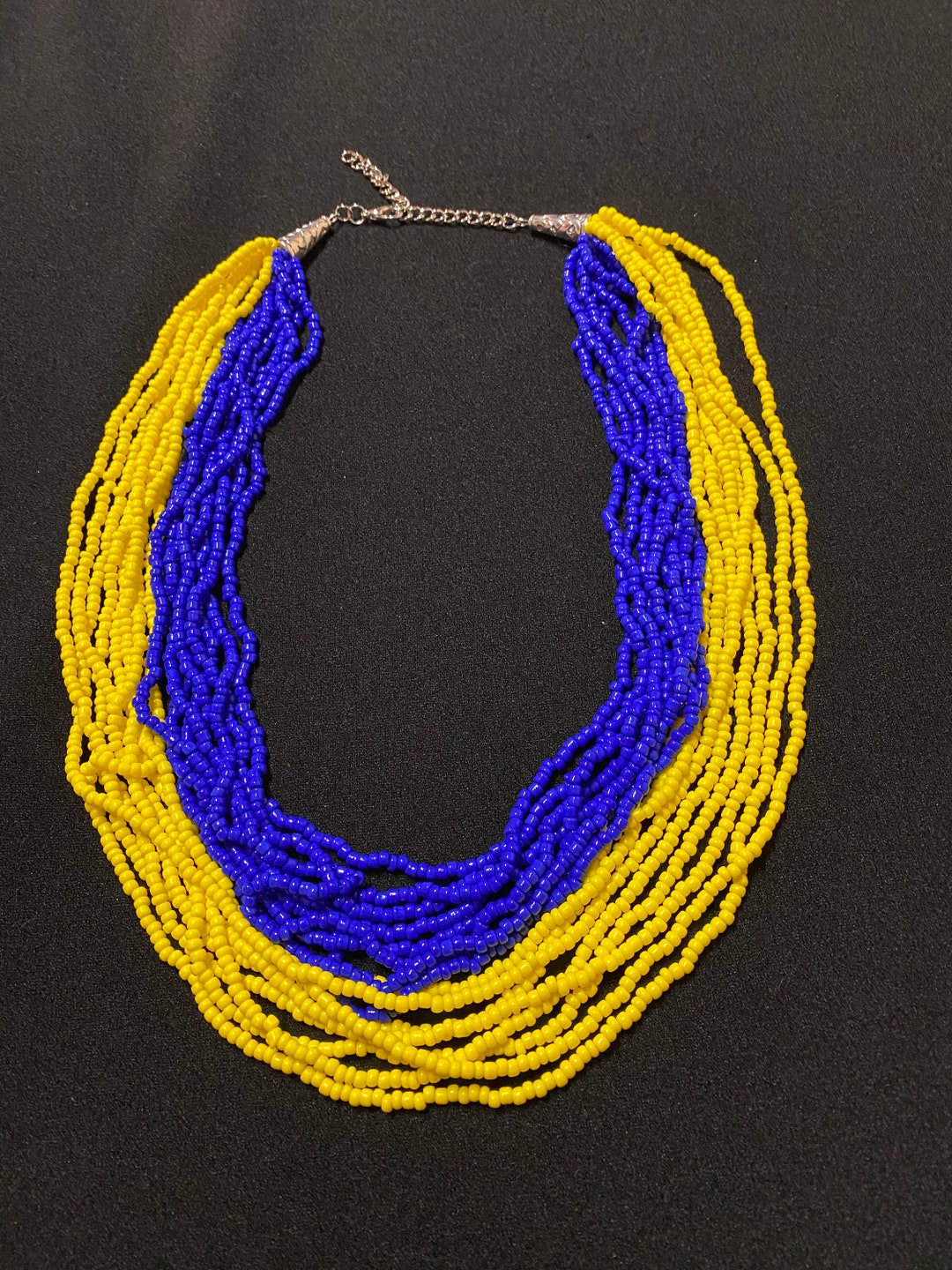 Blue & Yellow Seed Bead Necklace Etsy