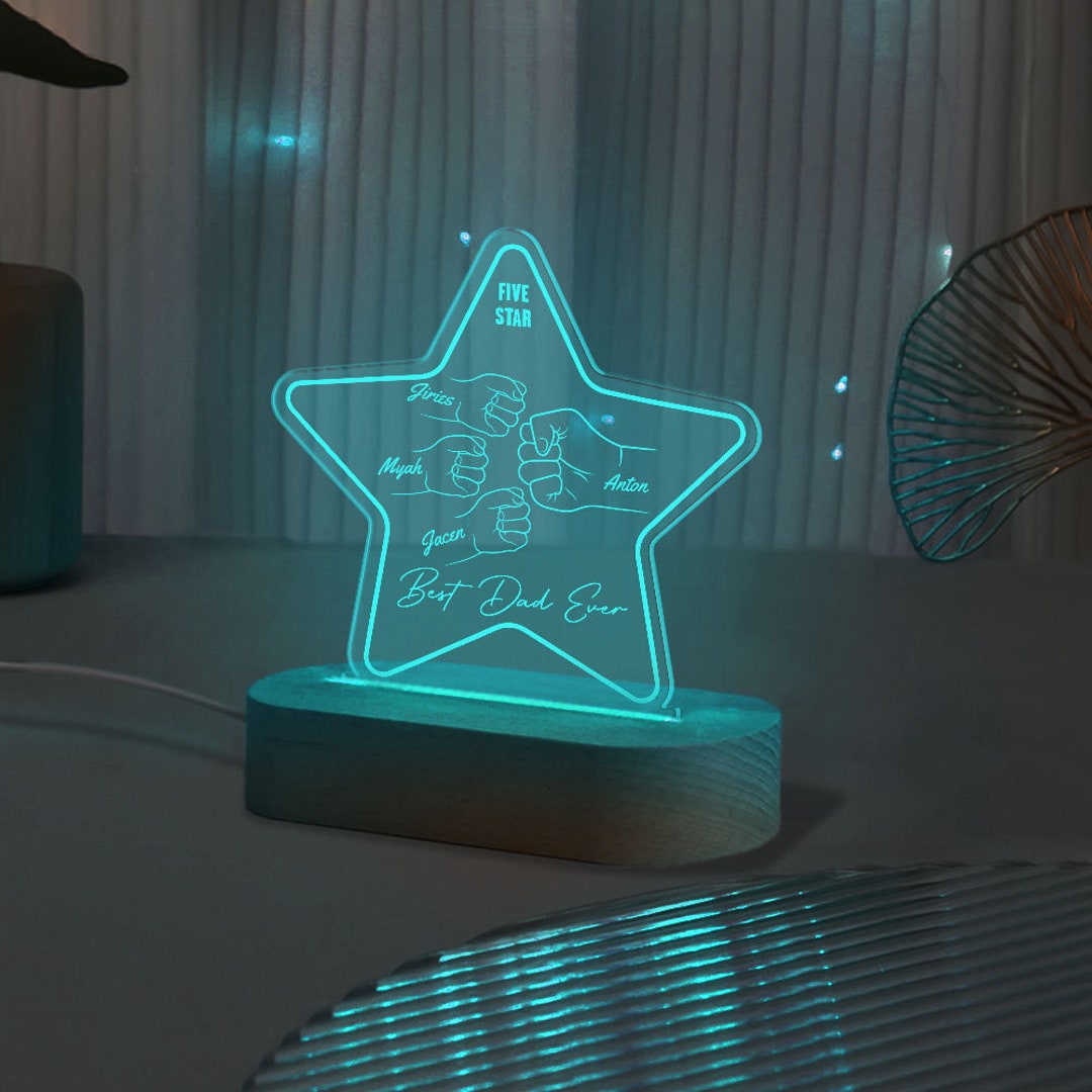 Best Dad Ever Hand Bump Five Stars Night Light Father's Etsy