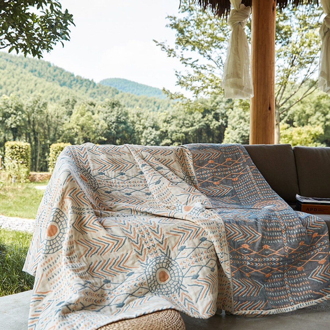 Large Cotton Throw Blanket 2 Sides Sofa Throw Blanket Boho Throw Bed Blanket Gifts for Home