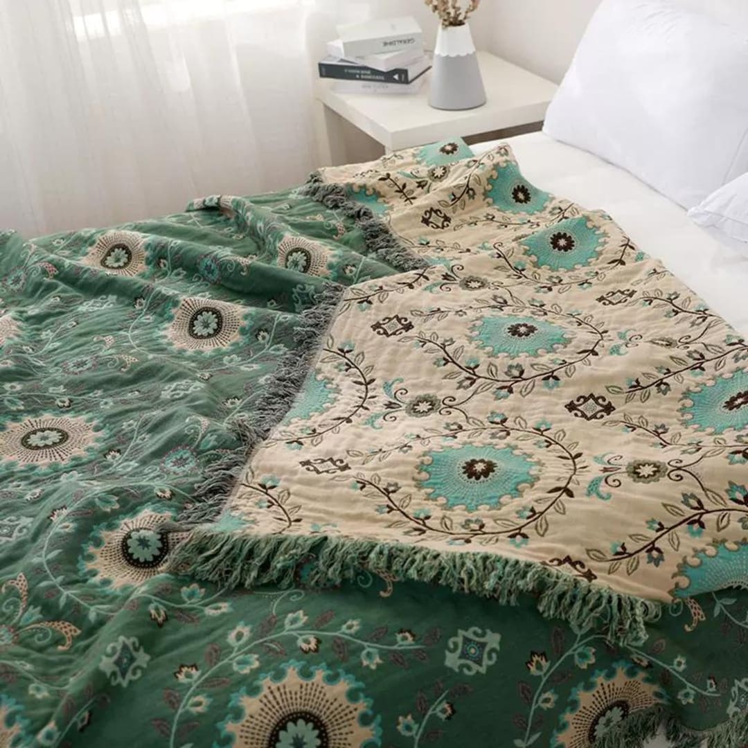 100% Cotton Throw Blanket 2 Sides Sofa Throw Blanket Boho Throw Bed ...