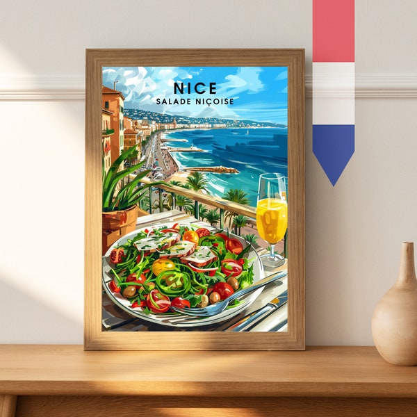 Poster cuisine | Poster Nice | Impression Salade niçoise | Souvenir de voyage | Idée cadeau | Impression voyage France