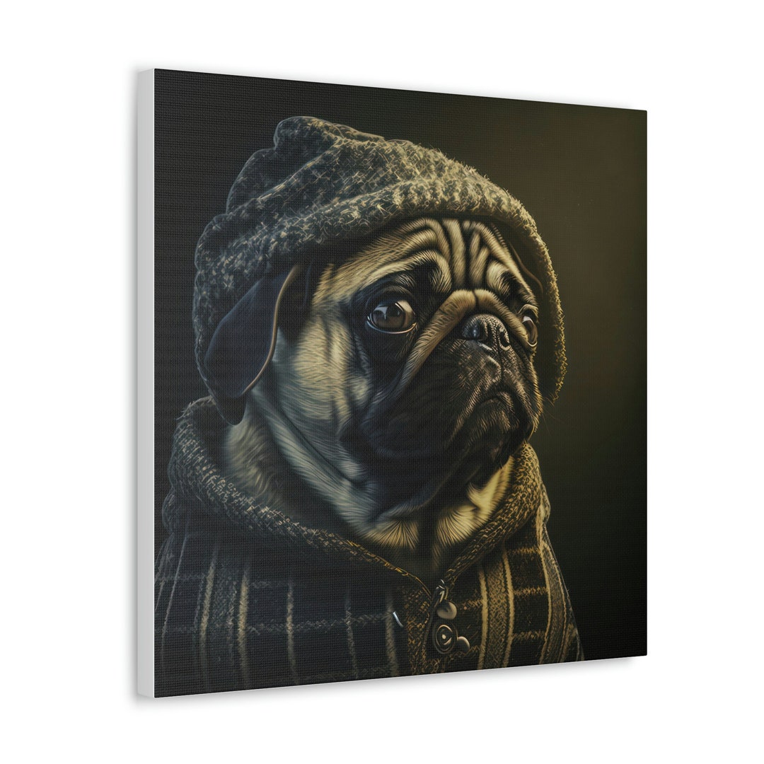 Hipster Pug Canvas Print Optional Personalization Ready to Hang Pug