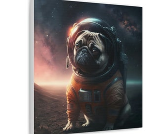 Astronaut Pug Canvas Print | Optional Personalization | Ready to Hang | Pet Canvas | Pug Wall Art | Pug Lover Gift | Pug Home Decor