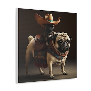 Cowboy Pugs Canvas Print | Optional Personalization | Ready to Hang | Pet Canvas | Pug Wall Art | Pug Lover Gift | Pug Home Decor