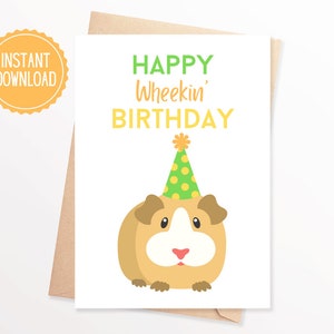Carte d'anniversaire de cochon d'Inde imprimable Carte de joyeux anniversaire de cochon d'Inde imprimable