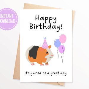 Carte d’anniversaire de cochon d’Inde Carte de cochon d’Inde Anniversaire imprimable Joyeux anniversaire Carte de cochon d’Inde imprimable