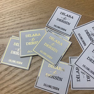 10 Quadratische Sticker | Label | Selbstklebende Etiketten mit Goldfolie | Schokolade personalisieren | Personalisierte Sticker