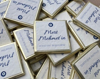 10 Personalized Madlen Chocolates | Circumcision Hatirasi | Circumcision Mevlüdü | Nazar Boncuk Eye | Synetia Party Favors Chocolate Bars