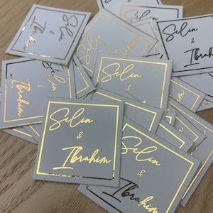 10 Quadratische Sticker | Label | Selbstklebende Etiketten mit Goldfolie | Schokolade personalisieren | Personalisierte Sticker