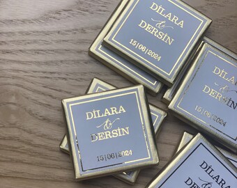 10 Personalized Chocolate Pieces | Chocolate Squares for Birth, Engagement, Civil Ceremony, Baptism, Birthday | Söz, Nisan, Isteme, Nikah