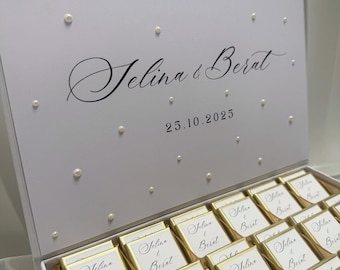 Luxury Personalized Chocolate Box with Names for Engagement, Civil Ceremony, Wedding | Söz, Nisan, Nikah cikolatasi | Folding Box | Wedding Favors