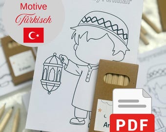 Happy Bayram | Coloring Card Printable Template | PDF File | Cards for Children | Bayram Card Template - Digital File for Printing