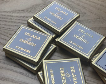 Personalisierte Madlen Schokolade 4x4 cm mit Goldfolie | Schokolade für Hochzeitsgäste | Verlobung, Standesamt I Söz, Nisan, Isteme, Nikah