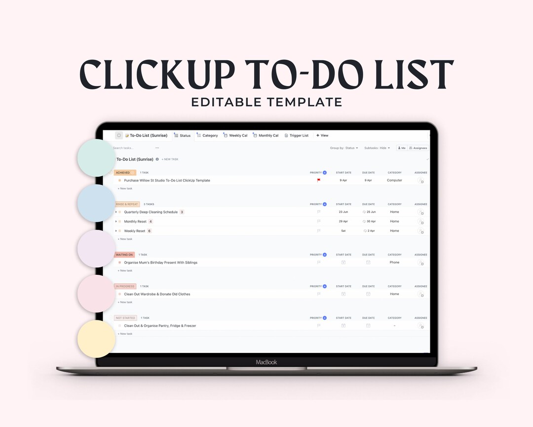 Task Tracker Clickup Template | Digital To-do List Template ...
