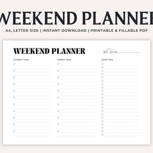 Minimalist Weekend Planner Printable Fillable PDF Daily to Do List
