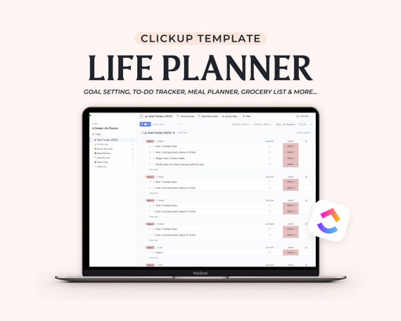A Simple Life Planner ClickUp Template | Personal Planner | Digital Planning | ClickUp Editable Template | Life Dashboard