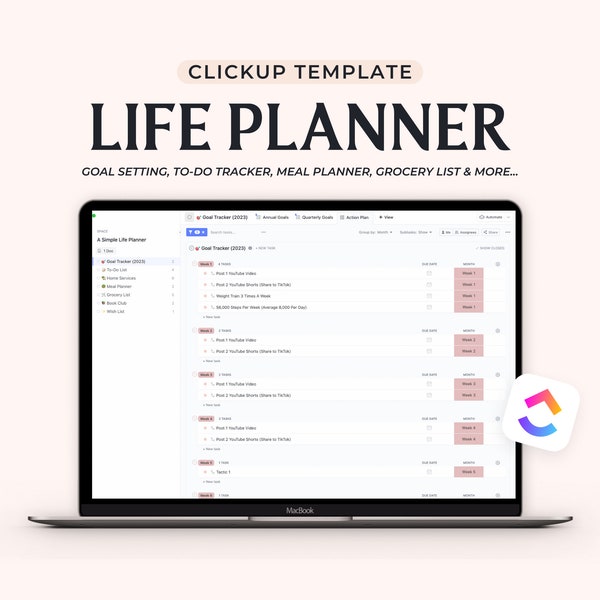 A Simple Life Planner ClickUp Template | Personal Planner | Digital Planning | ClickUp Editable Template | Life Dashboard