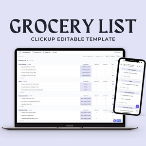 Grocery List Meal Planner ClickUp Template | Mobile Friendly Grocery List | Grocery Planner | Food Shopping List | ClickUp Editable Template