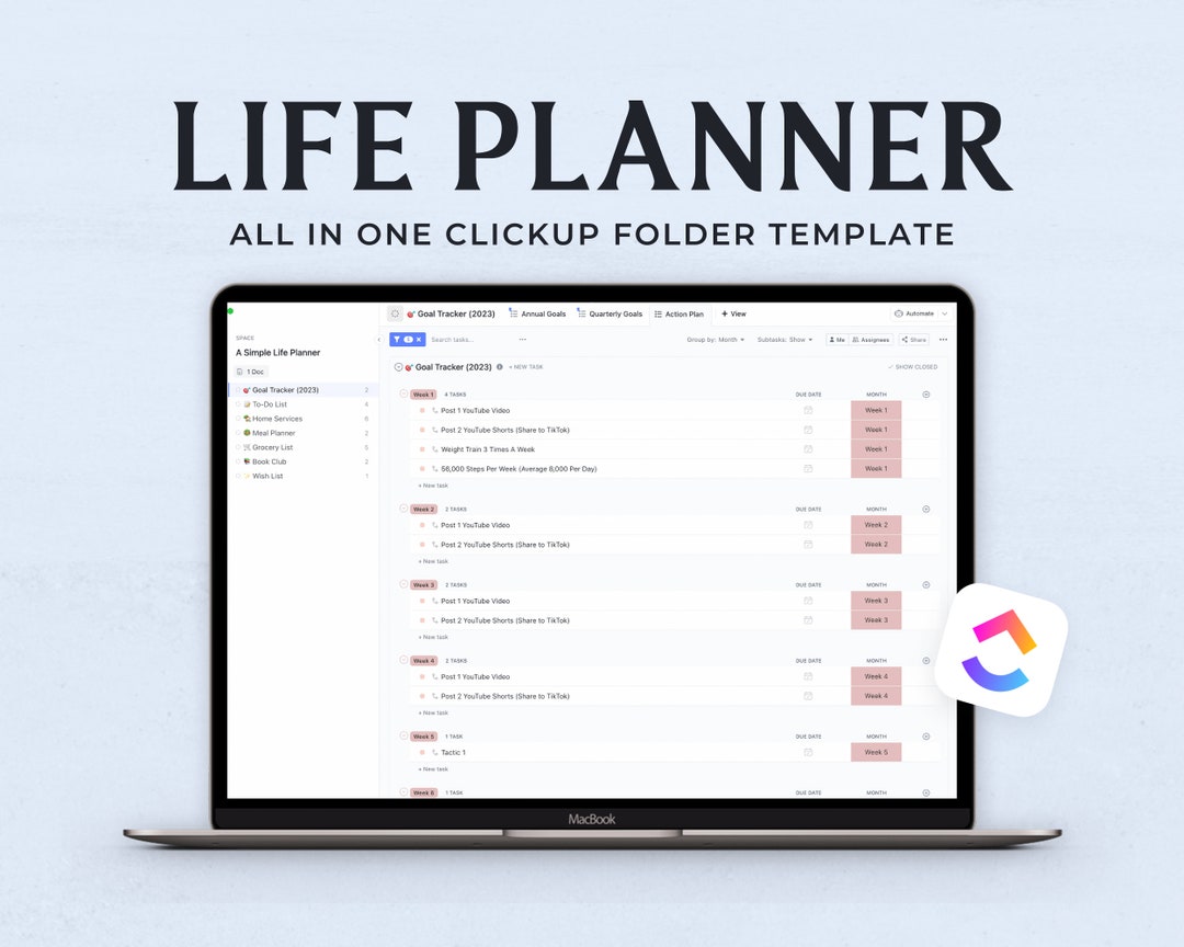 Clickup Folder All in One Life Planner Template Personal Etsy Australia