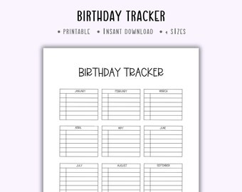 birthday tracker printable template,birthday calendar,birthday reminder,birthday planner,birthday list,birthday organizer
