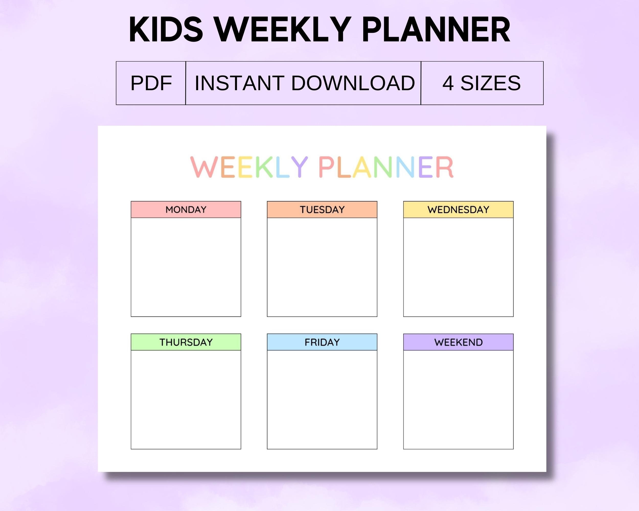 Kids Weekly Planner Printableplanner for Kidskids - Etsy
