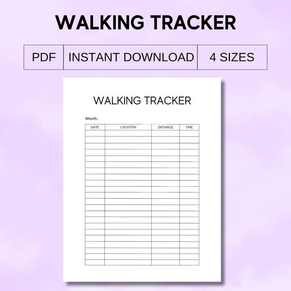 walking tracker printable,walking log,walking journal,exercise tracker,step tracker,step log,fitness tracker,activity tracker,printable PDF