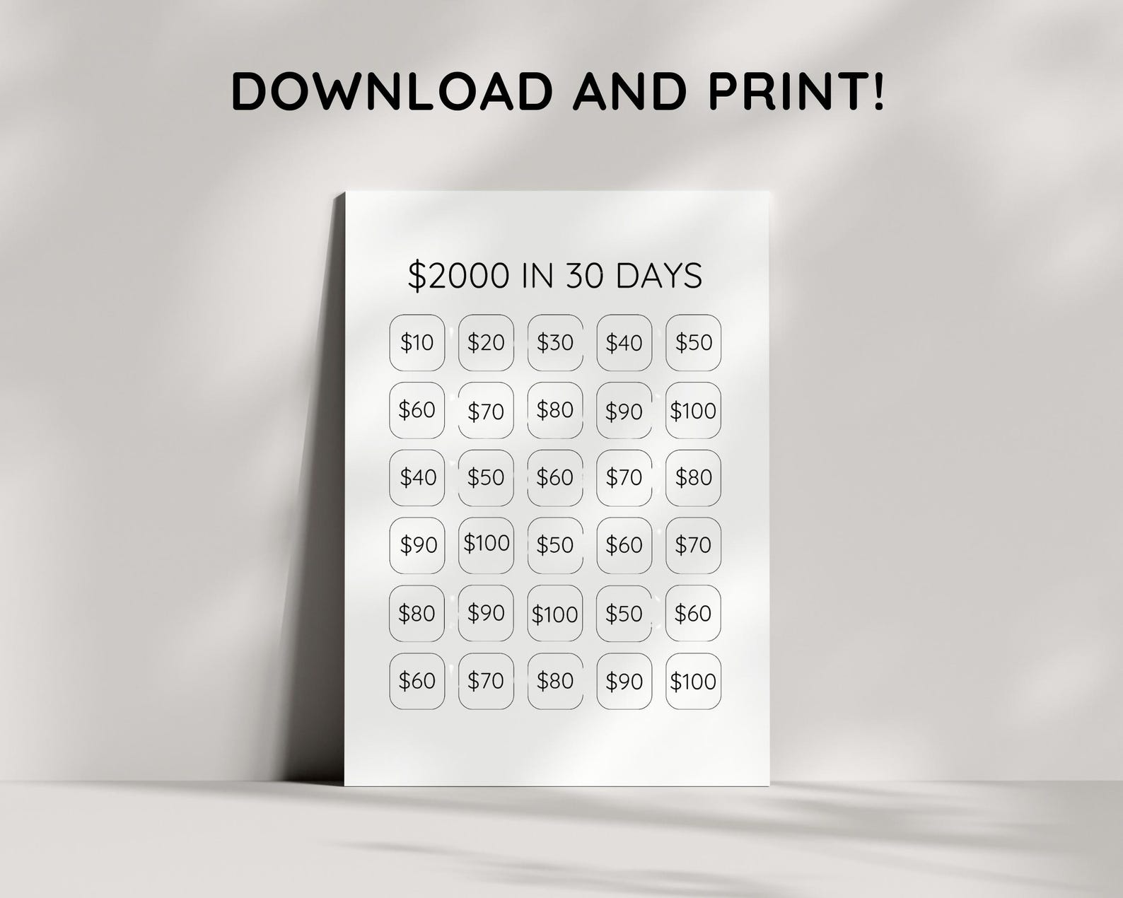 Savings Challenge Printable,save 2000 in 30 Days,2000 Money Saving ...
