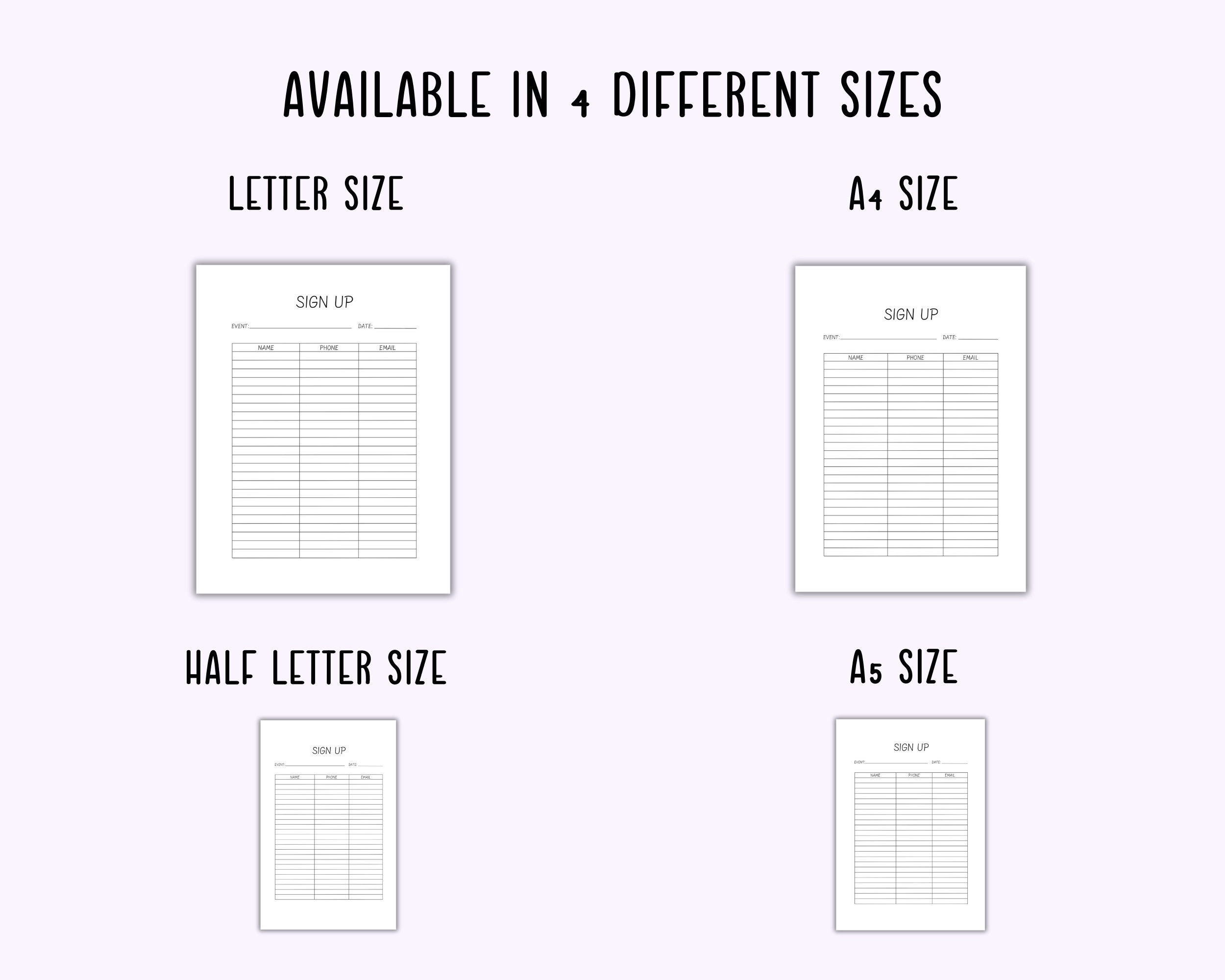 Sign up Sheet Printable,sign up Sheet Template List Form,event Sign up ...