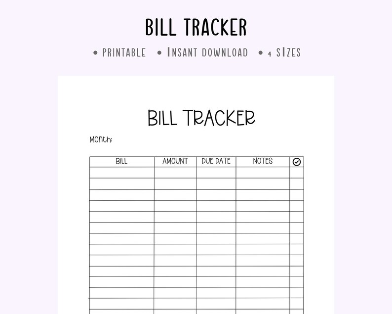 Monthly Bill Tracker Template Planner Printable Pdf bill Organizer bill