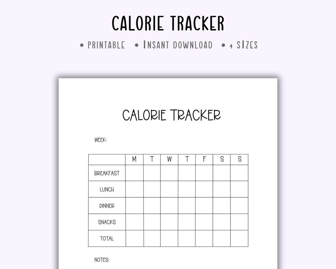 Calorie Tracker Printable,daily Food Calorie Tracker,calorie Counter