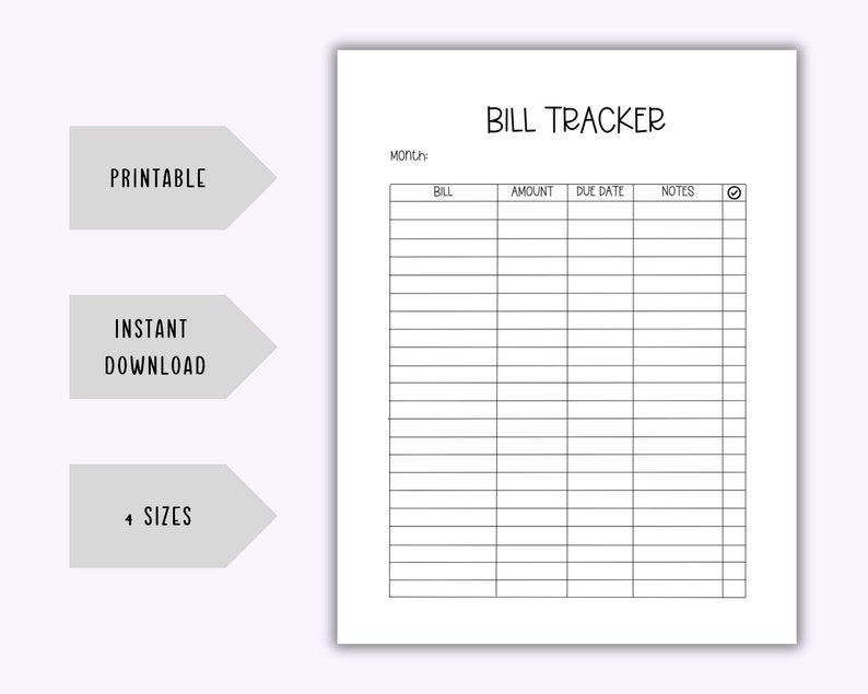 Monthly Bill Tracker Template Planner Printable Pdf bill Organizer bill