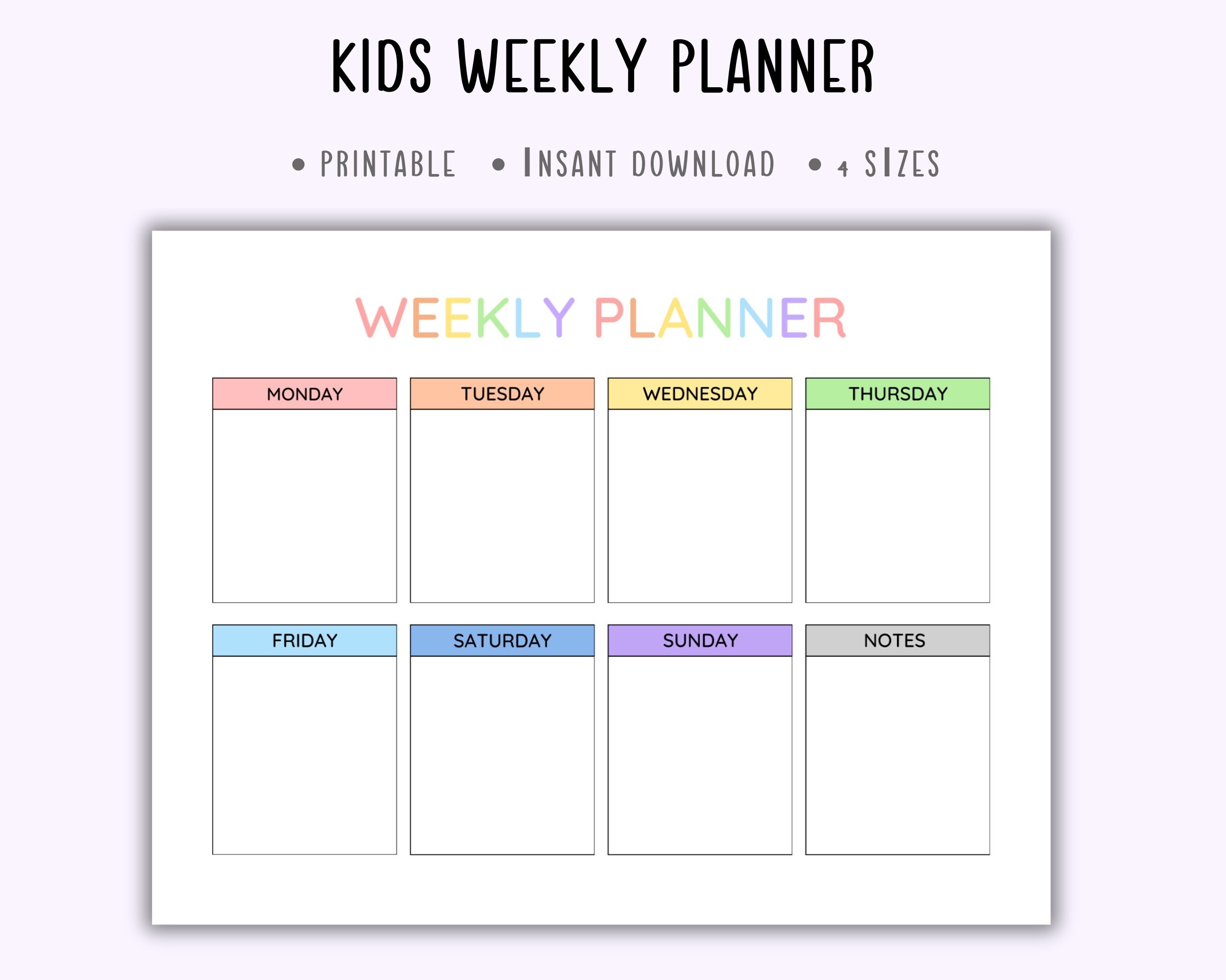 Kids Weekly Planner Printable,planner for Kids,kids Weekly Schedule ...