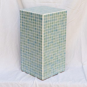 Blue & Sea Green Tile Column — Tile Side Table — Handmade Tile Furniture 640 x 320 x 320 mm