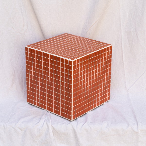 Dark Orange — Tile Side Table — Handmade Tile Furniture 330 x 330 x 330 mm