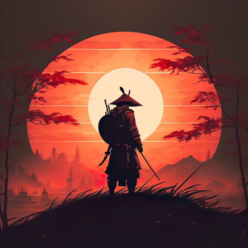 Samurai Sunset Oil Painting - Etsy