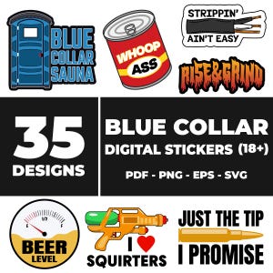 35 Digital Blue Collar Stickers Bundle | Essential Worker Stickers for Laptops, Hard Hats, Toolboxes | png, pdf, svg, eps | Instant Download
