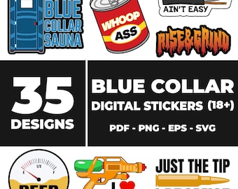 Blue Collar Stickers Bundle: 35 Essential Worker Designs (Digital Download)