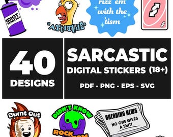 40 Humorvolle Helm-Aufkleber: 40 Erwachsenen Humor Designs (Digitaler Download)