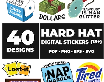 Hard Hat Stickers: 40 Funny Worksite Designs (Digital Download)
