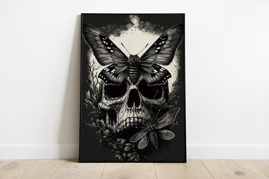 Skull and Deaths Head Hawk Moth Ink Style Drawing Poster - Etsy