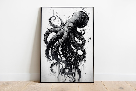 Spis aftensmad Fange homoseksuel Octopus Ink Tattoo Style Digital Art Print Ink Style Dark Sea - Etsy