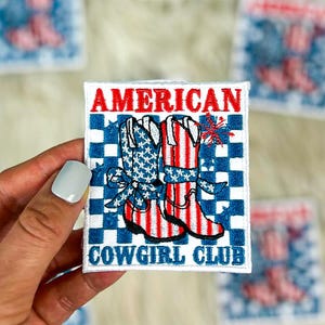 American Cowgirl Club Eisen auf wärmeklebender gestickter Aufnäher, Western, Cowgirl, patriotisch, USA Aufnäher, Southwestern, Boutique, Hut Bar