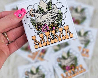 Chicken Mama Iron On Heat Adhesive Embroidered Patch, Western, Cowgirl, Aztec, Southwestern, Boutique, Patches, Hat Bar