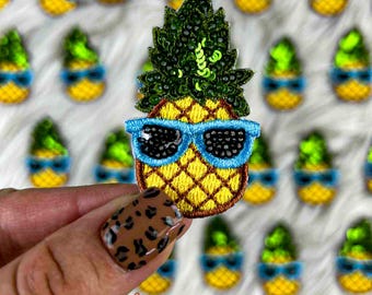 Parche bordado termoadhesivo de piña con lentejuelas, para playa, parches de tendencia, parches populares, barra de sombreros, boutique, verano, océano