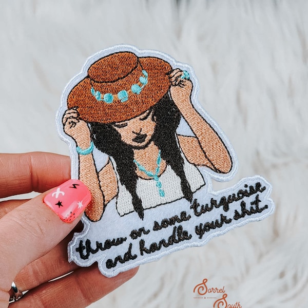 Throw On Some Turquoise Iron On Heat Adhesive Embroidered Patch, Western, Cowgirl, Southwestern, Boutique, Patches, Roping