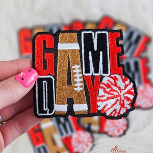 Red Game Day Iron On Heat Adhesive Embroidered Patch, Football, Sports, Trending Patches, Popular Patches, Football mom, Hat Bar